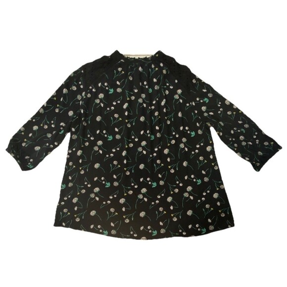 Torrid Black Floral Eyelet Lace Inset Babydoll Top Size 2 (18/20 2X) 3/4 Sleeve - Picture 7 of 11